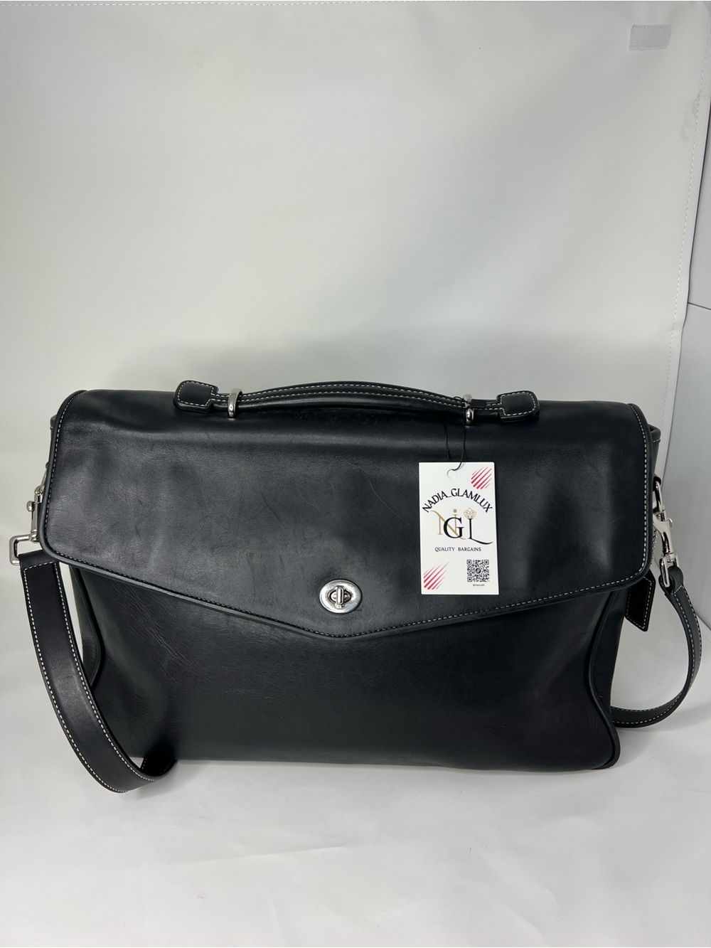 Vintage Coach Black Leather Turnlock Briefcase Messenger Travel Bag